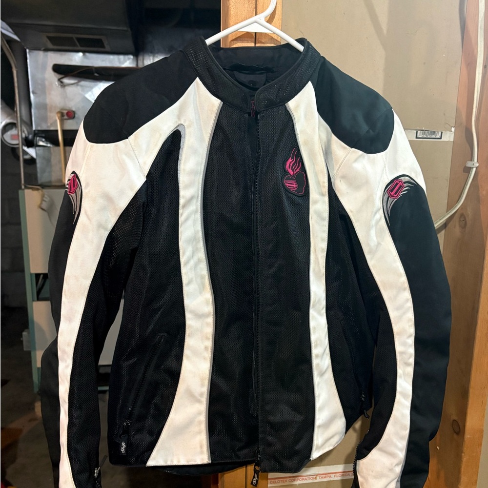 Shift Black and White motocross Jacket with Pink Accents